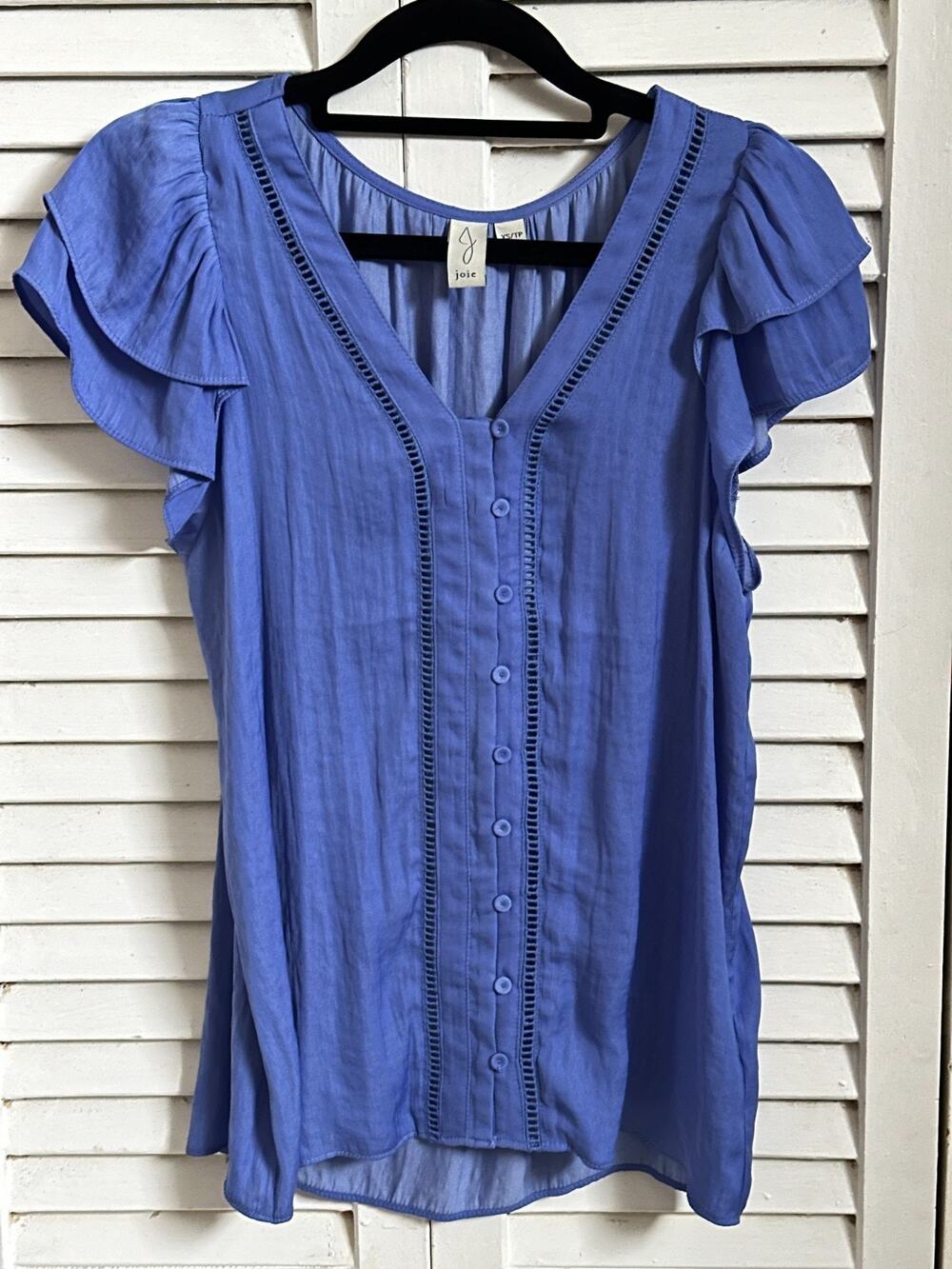 Joie Blouse XS Periwinkle Ruffle Sleeve Button Front V-Neck Boho Top